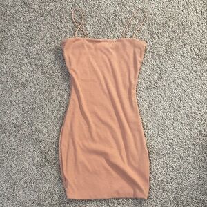 Elegant Tan Spaghetti Strap Dress